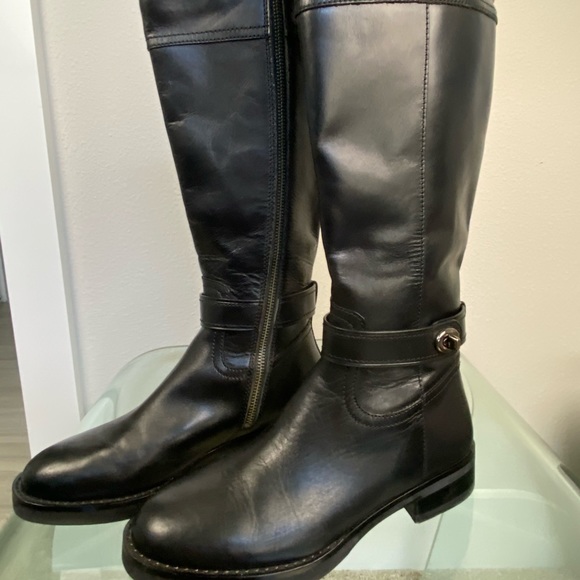 Coach Eva Extended Calf Black Leather Riding Boots